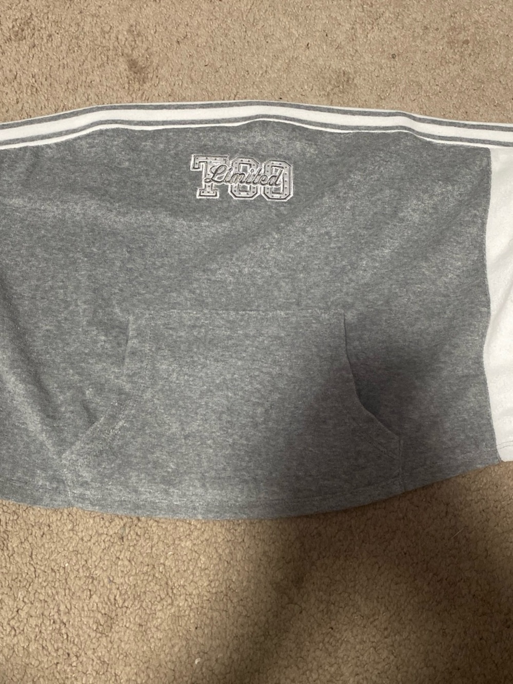 Grey and White Cropped Sweatshirt Top